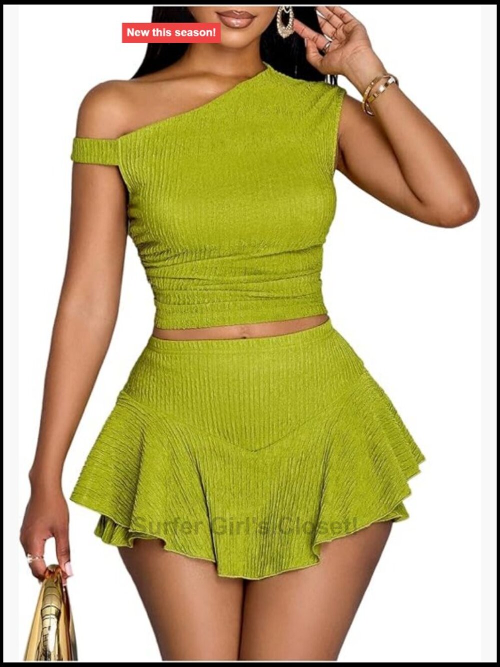 One Shoulder Tank Top & Ruffle Skirt 2 Piece Set, A-Line Mini Skirt Outfit